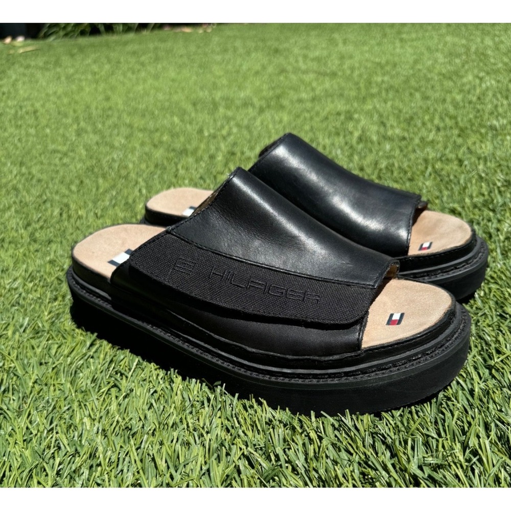 Vintage Y2K Tommy Hilfiger Leather Chunky Platform Slide Sandals Women's Size 9
